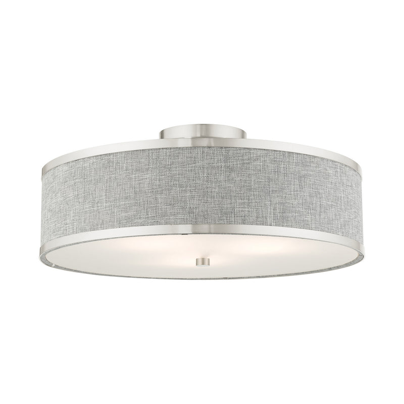 Livex Lighting 60425-91 Three Light Semi Flush Mount, Brushed Nickel