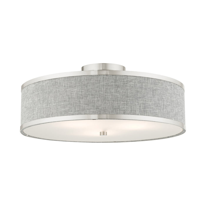 Livex Lighting 60425-91 Three Light Semi Flush Mount, Brushed Nickel