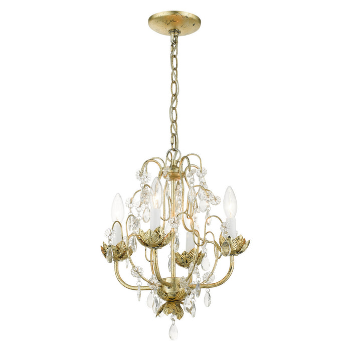 Livex Lighting 8193-28 Four Light Chandelier, Hand Applied Winter Gold