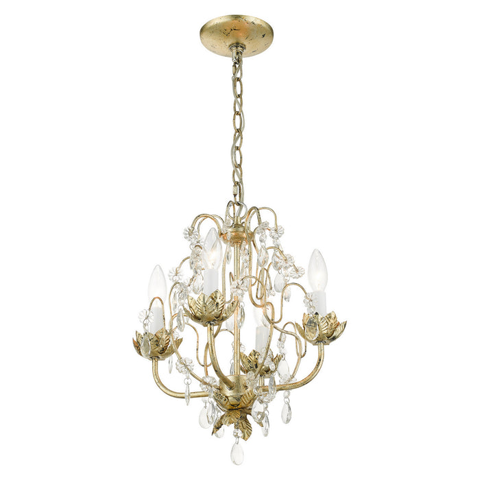 Livex Lighting 8193-28 Four Light Chandelier, Hand Applied Winter Gold