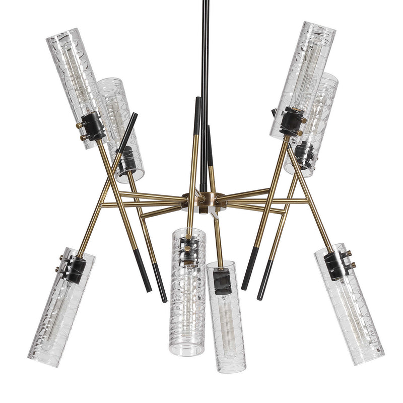 Uttermost 21538 Eight Light Linear Pendant, Textured Black With Antique Brass