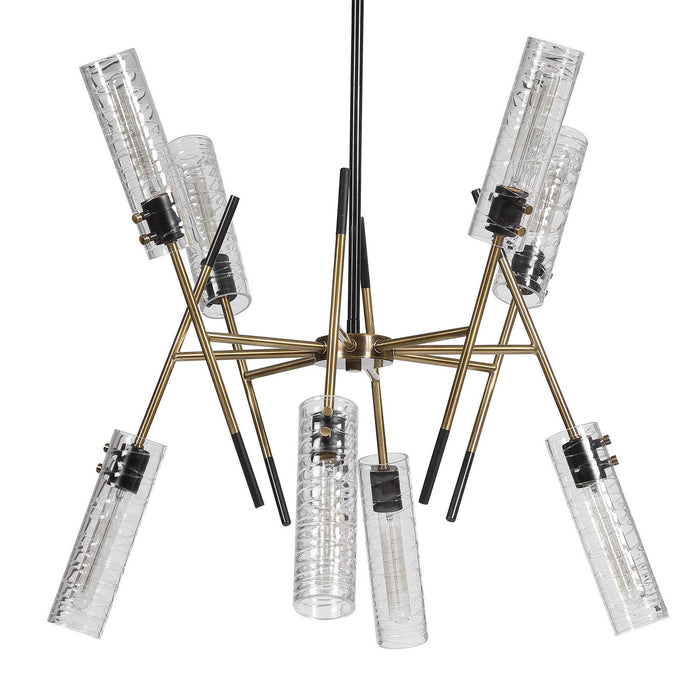 Uttermost 21538 Eight Light Linear Pendant, Textured Black With Antique Brass