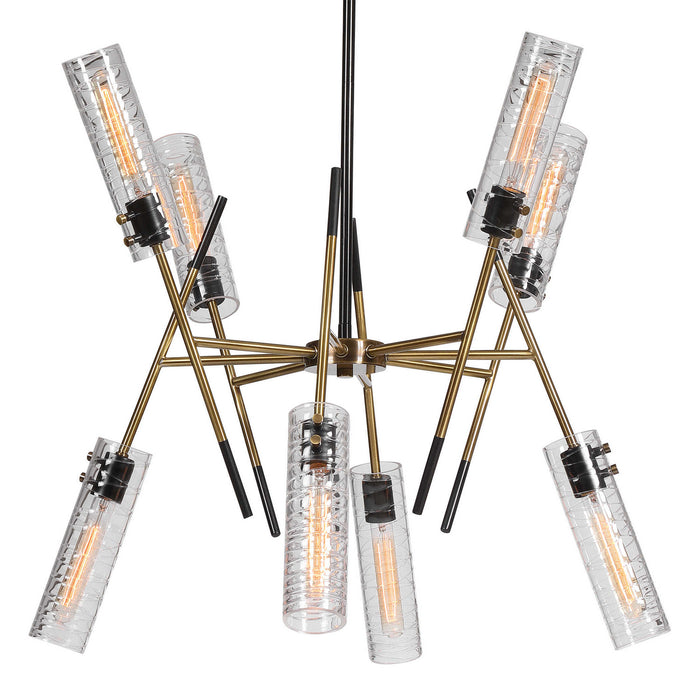 Uttermost 21538 Eight Light Linear Pendant, Textured Black With Antique Brass