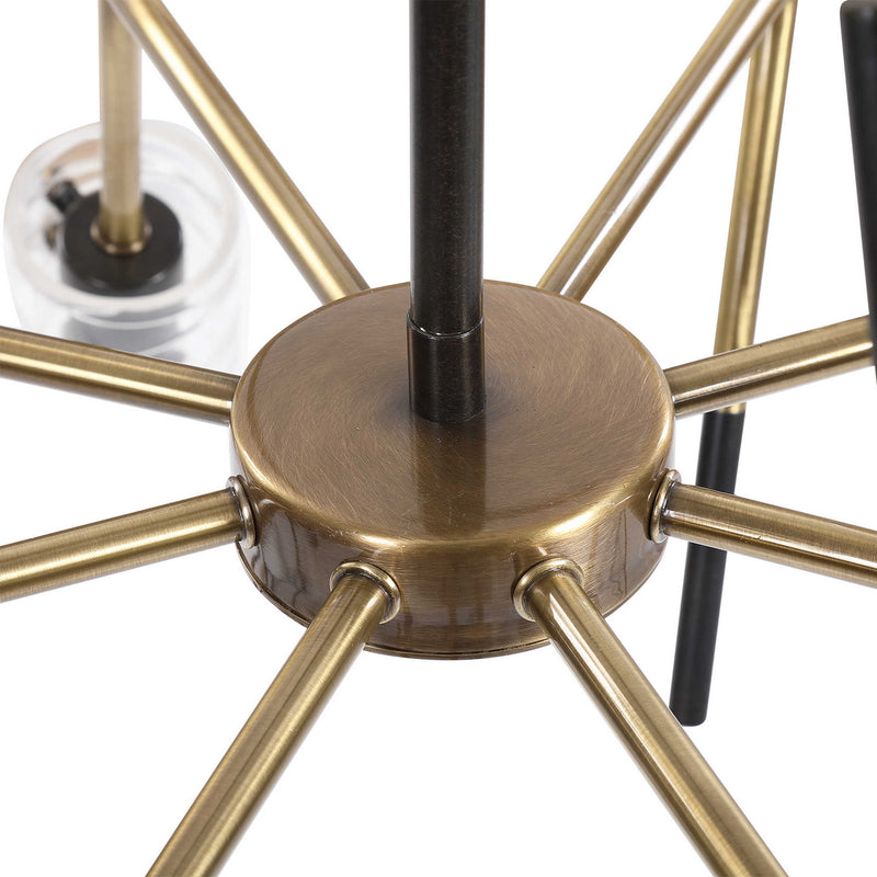 Uttermost 21538 Eight Light Linear Pendant, Textured Black With Antique Brass