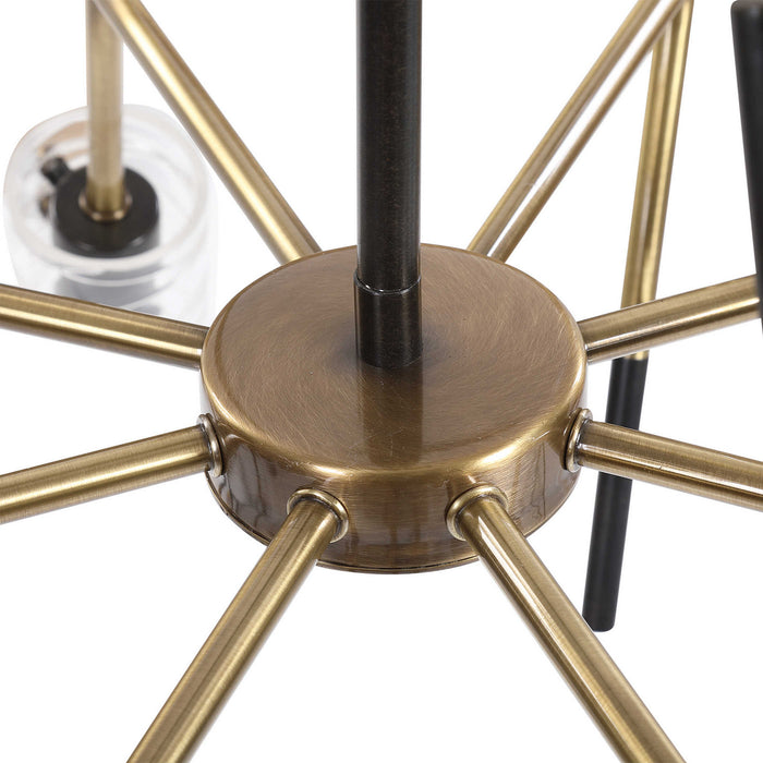 Uttermost 21538 Eight Light Linear Pendant, Textured Black With Antique Brass