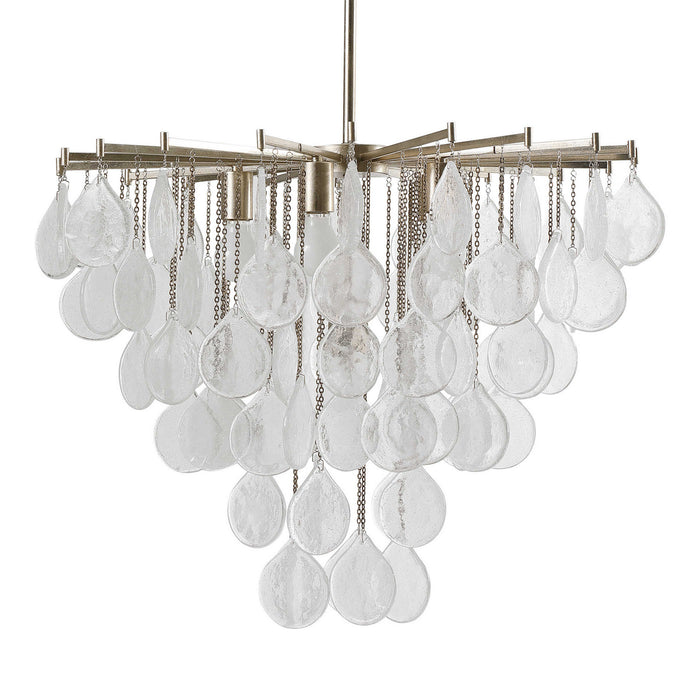 Uttermost 21544 Six Light Pendant, Antiqued Bright Silver Leaf