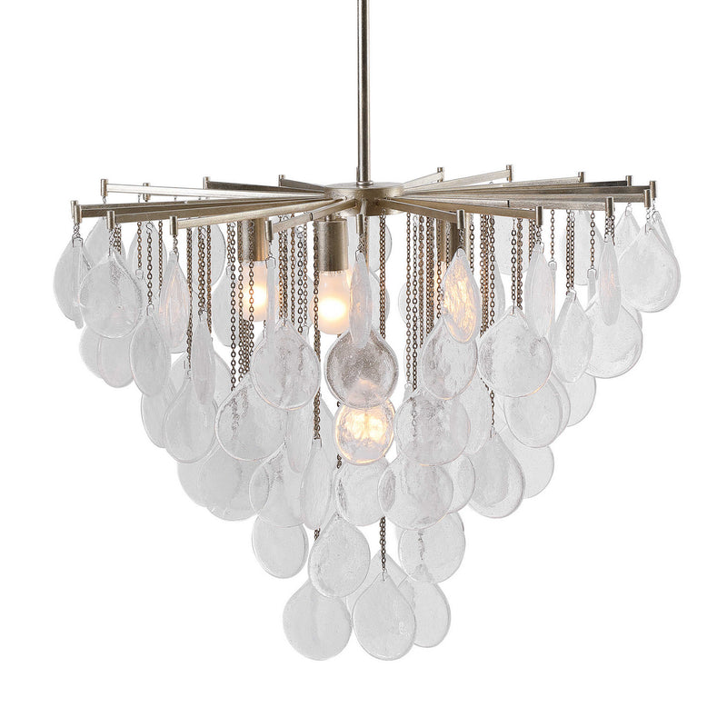 Uttermost 21544 Six Light Pendant, Antiqued Bright Silver Leaf