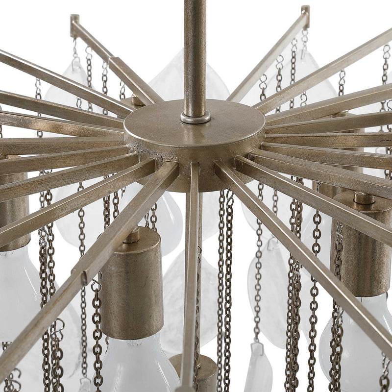 Uttermost 21544 Six Light Pendant, Antiqued Bright Silver Leaf