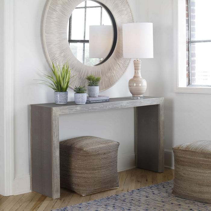 Uttermost 25483 Console Table, Aged White With Gray Distressed