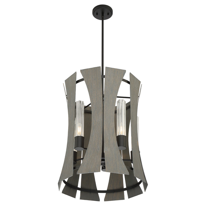 Eurofase 38163-012 LED Pendant, Matte Black W/ Grey Wood