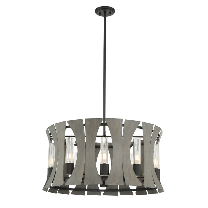 Eurofase 38164-019 LED Chandelier, Matte Black W/ Grey Wood