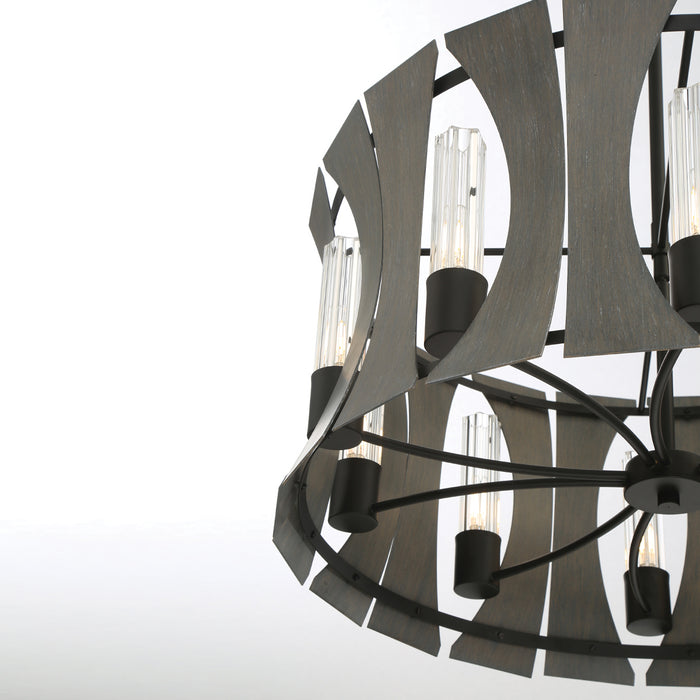 Eurofase 38164-019 LED Chandelier, Matte Black W/ Grey Wood