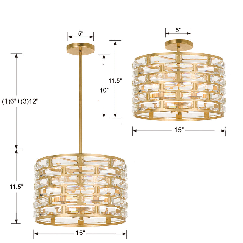 Crystorama MER-4865-GA_CEILING Five Light Semi Flush Mount, Antique Gold