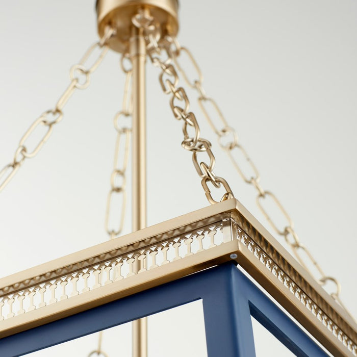 Cyan 10904 Four Light Pendant, Blue And Aged Brass