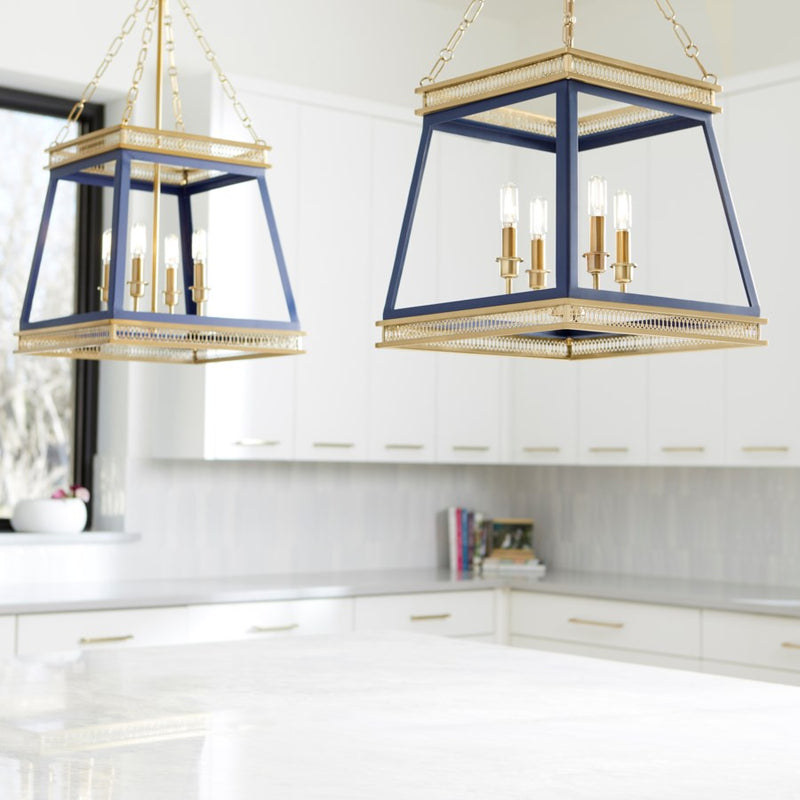 Cyan 10904 Four Light Pendant, Blue And Aged Brass