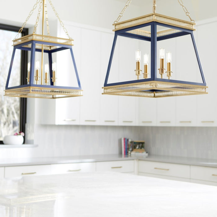 Cyan 10904 Four Light Pendant, Blue And Aged Brass