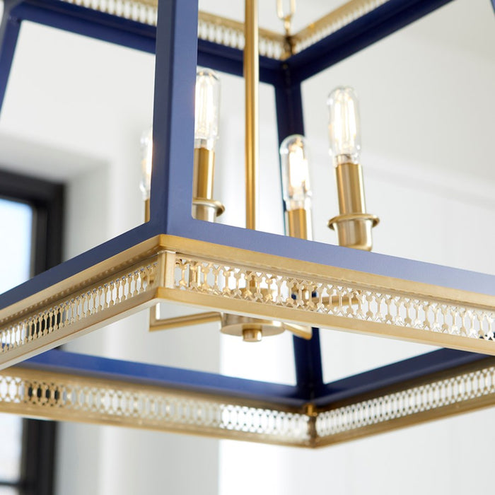 Cyan 10904 Four Light Pendant, Blue And Aged Brass