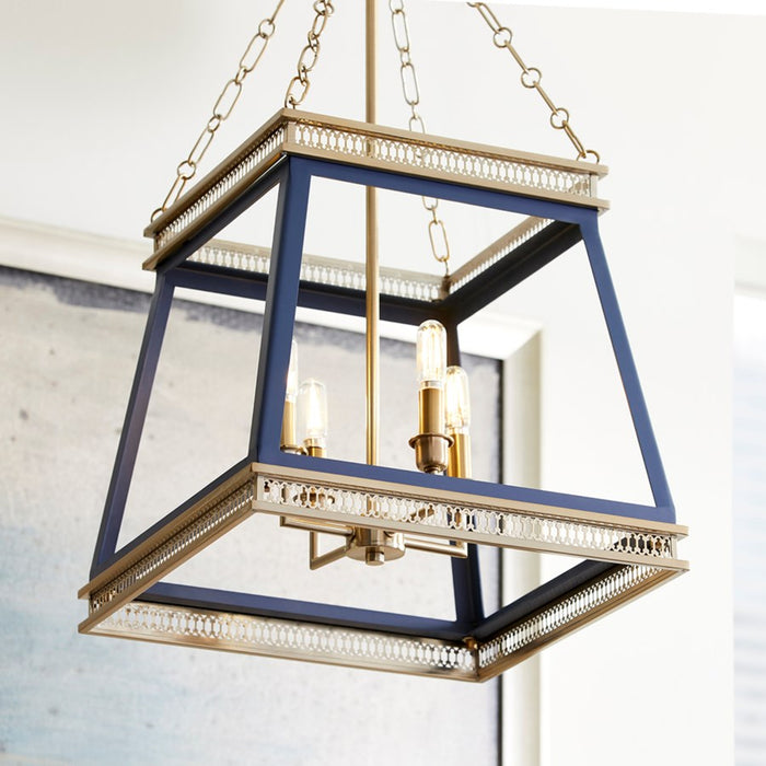 Cyan 10904 Four Light Pendant, Blue And Aged Brass
