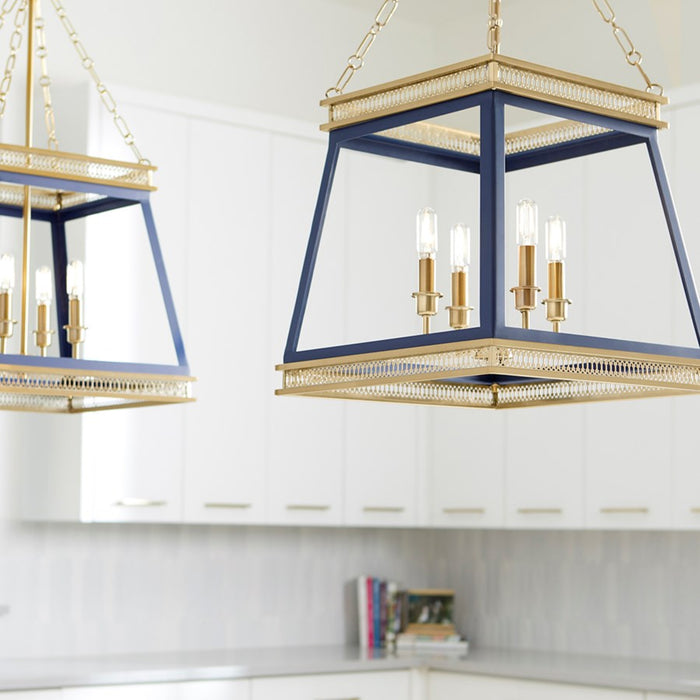 Cyan 10904 Four Light Pendant, Blue And Aged Brass