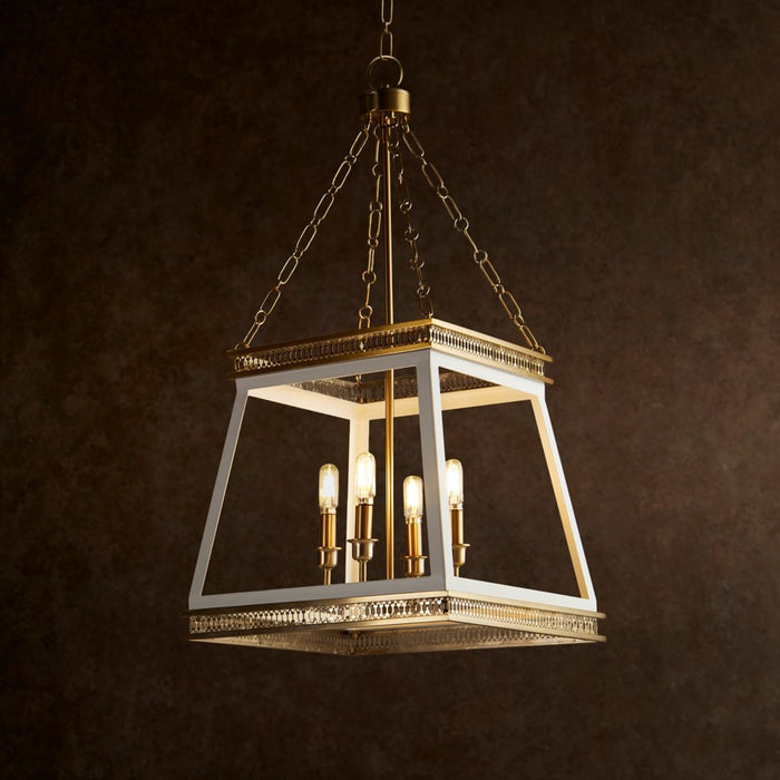 Cyan 10905 Four Light Pendant, White And Aged Brass