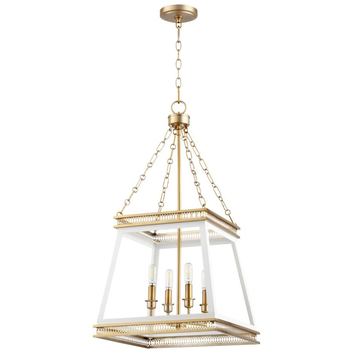 Cyan 10905 Four Light Pendant, White And Aged Brass