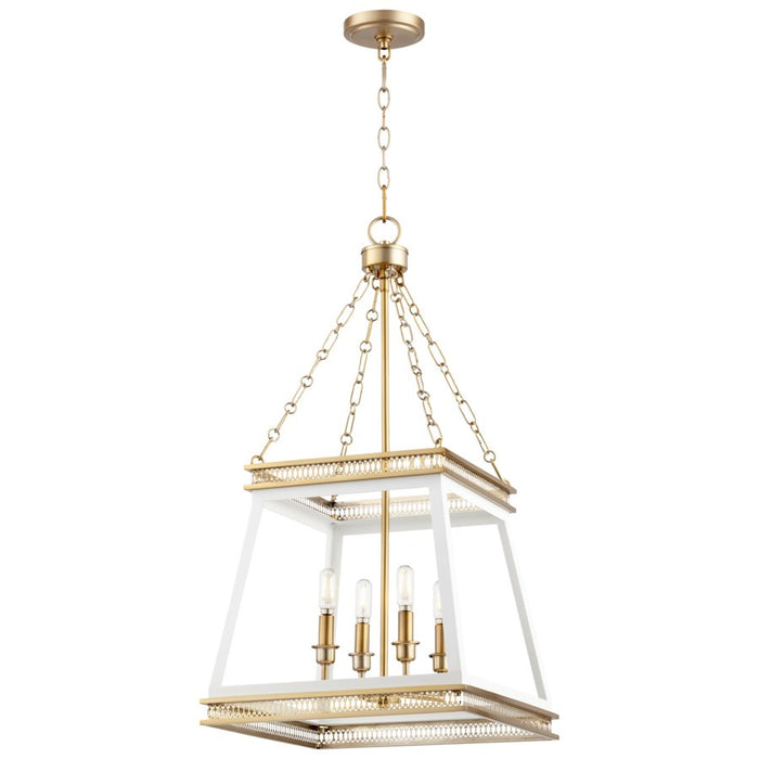 Cyan 10905 Four Light Pendant, White And Aged Brass