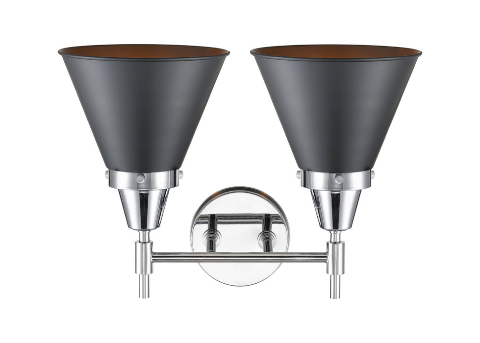 Innovations 447-2W-PC-M13-BK Two Light Bath Vanity, Polished Chrome