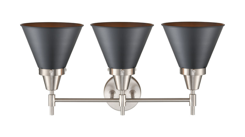 Innovations 447-3W-SN-M13-BK Three Light Bath Vanity, Satin Nickel