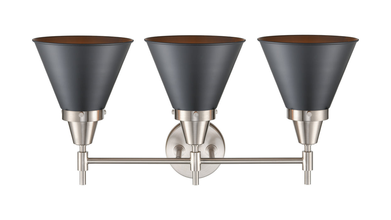 Innovations 447-3W-SN-M13-BK Three Light Bath Vanity, Satin Nickel