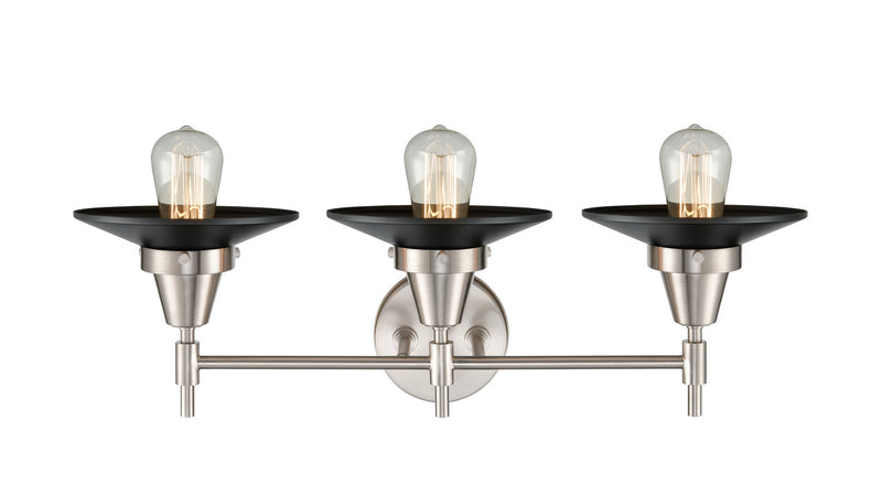 Innovations 447-3W-SN-M6-BK Three Light Bath Vanity, Satin Nickel