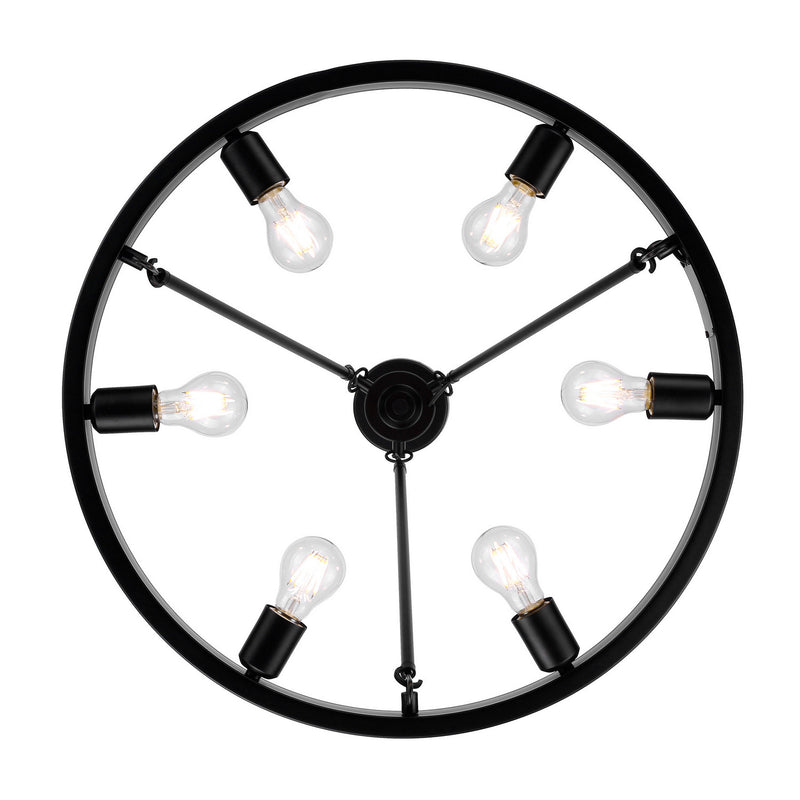 Golden 1019-6 BLK Six Light Chandelier, Matte Black