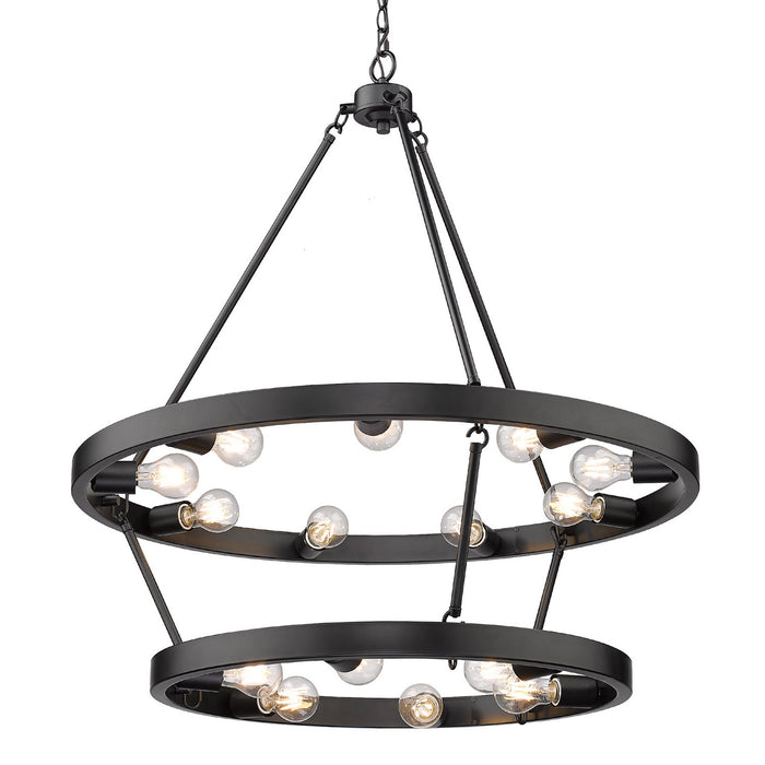 Golden 1019-96 BLK 15 Light Chandelier, Matte Black