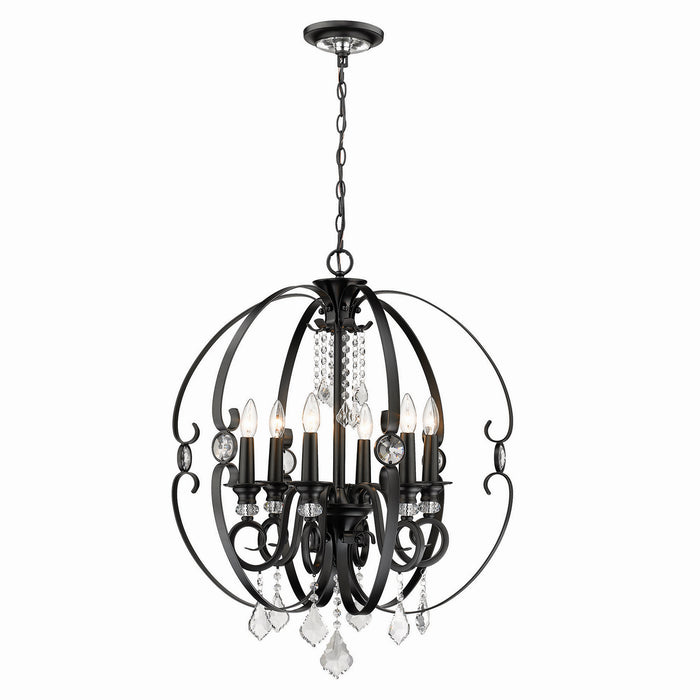 Golden 1323-6 BLK Six Light Chandelier, Matte Black