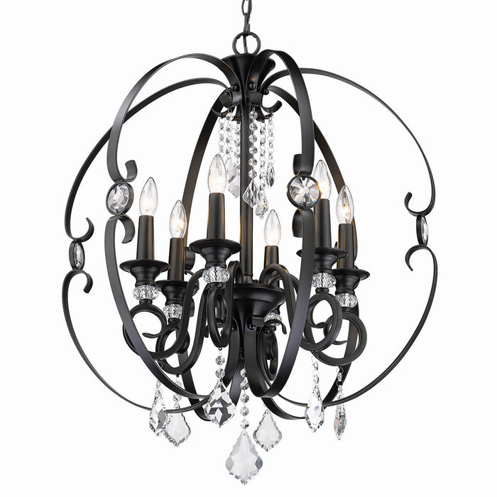 Golden 1323-6 BLK Six Light Chandelier, Matte Black
