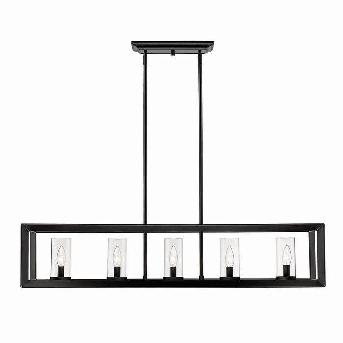 Golden 2073-LP BLK-CLR Five Light Linear Pendant, Matte Black