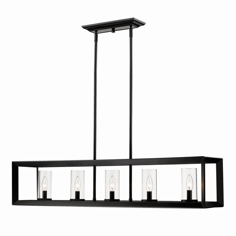 Golden 2073-LP BLK-CLR Five Light Linear Pendant, Matte Black