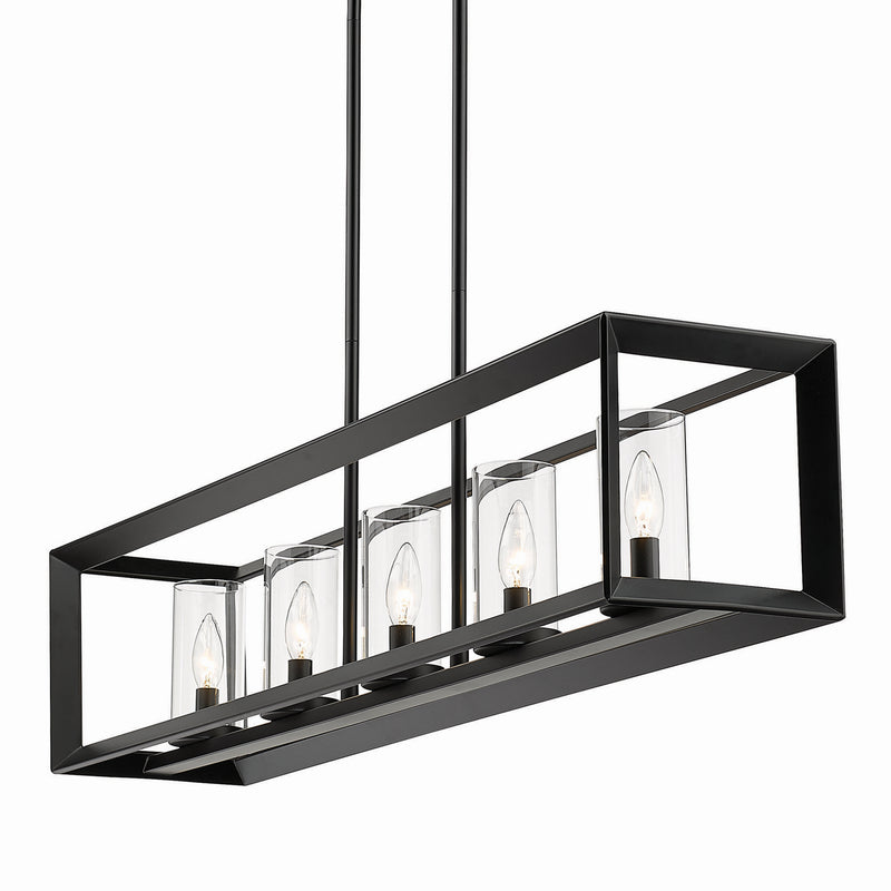Golden 2073-LP BLK-CLR Five Light Linear Pendant, Matte Black