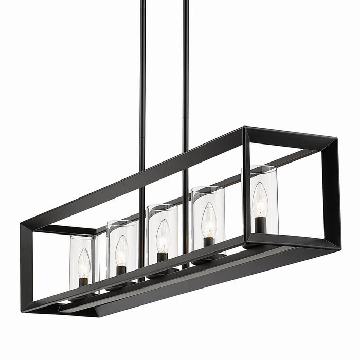 Golden 2073-LP BLK-CLR Five Light Linear Pendant, Matte Black
