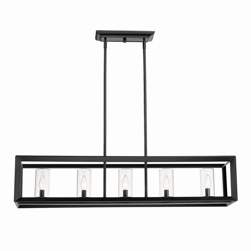 Golden 2073-LP BLK-CLR Five Light Linear Pendant, Matte Black