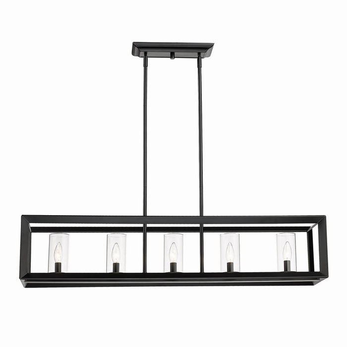 Golden 2073-LP BLK-CLR Five Light Linear Pendant, Matte Black