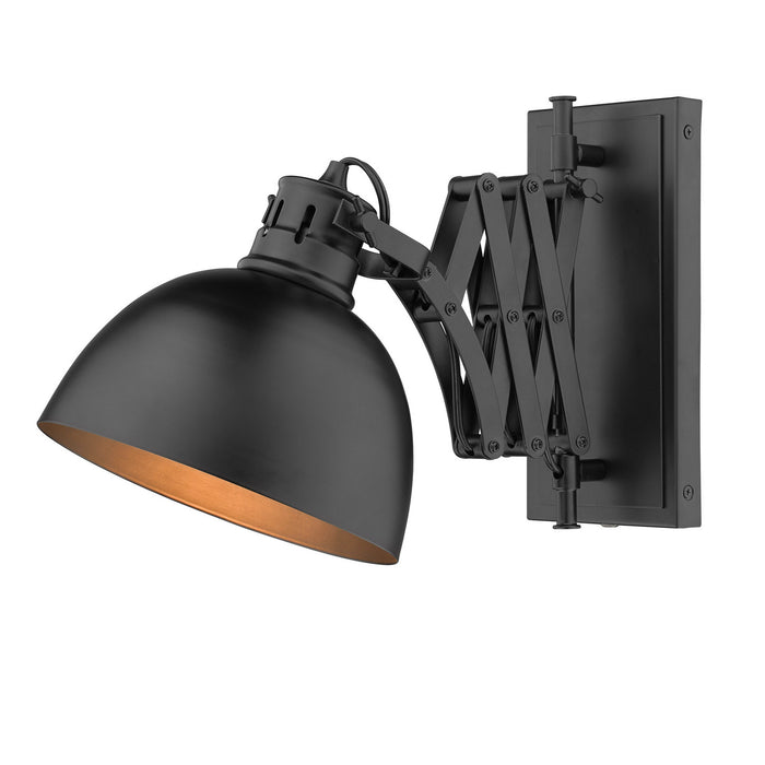 Golden 3824-A1W BLK-BLK One Light Wall Sconce, Matte Black