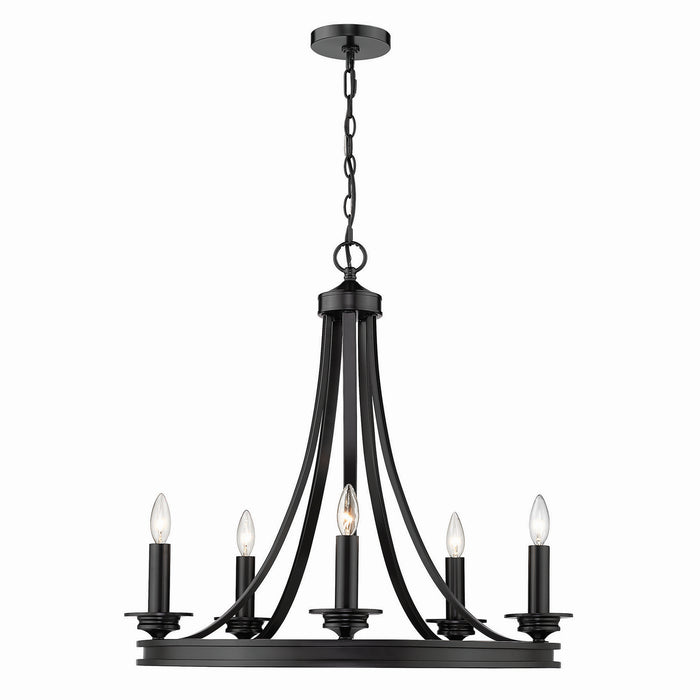 Golden 3863-5 BLK Five Light Chandelier, Matte Black