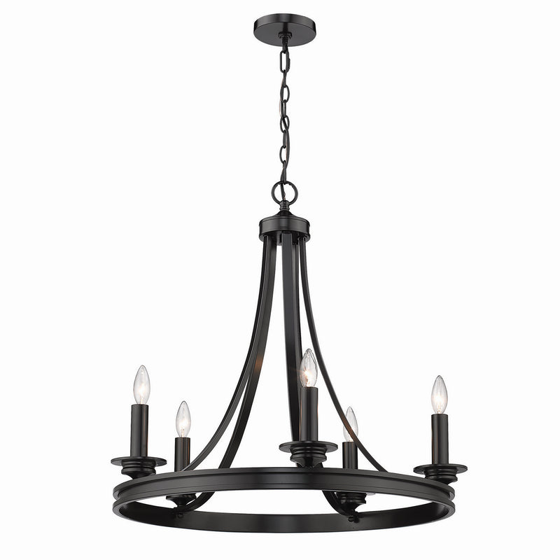 Golden 3863-5 BLK Five Light Chandelier, Matte Black