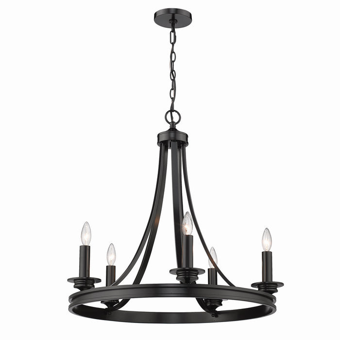 Golden 3863-5 BLK Five Light Chandelier, Matte Black