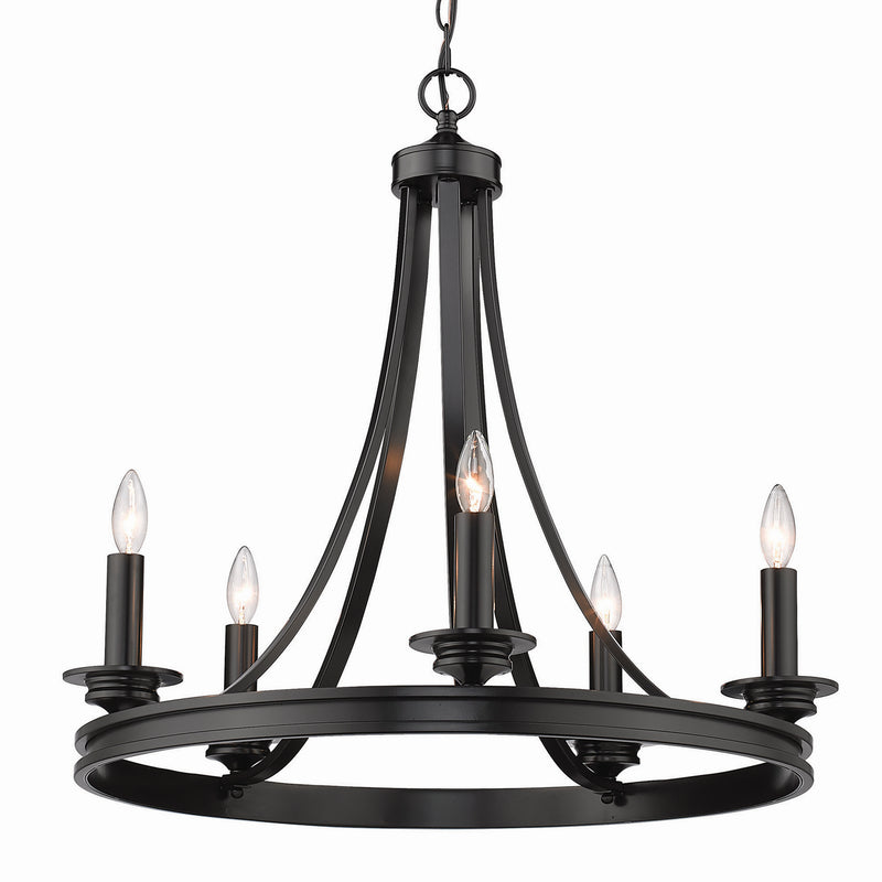 Golden 3863-5 BLK Five Light Chandelier, Matte Black