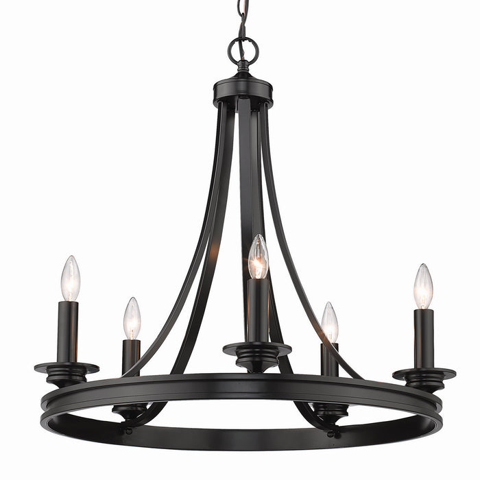 Golden 3863-5 BLK Five Light Chandelier, Matte Black