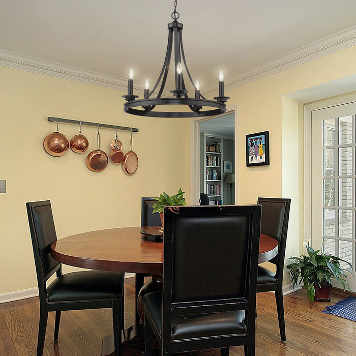 Golden 3863-5 BLK Five Light Chandelier, Matte Black