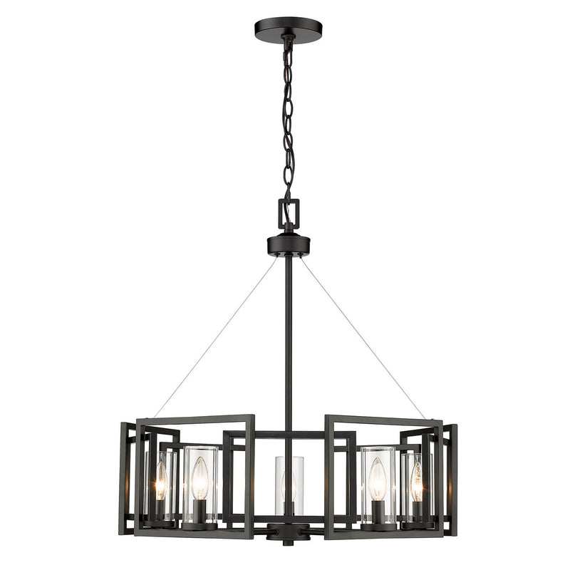 Golden 6068-5 BLK Five Light Chandelier, Matte Black