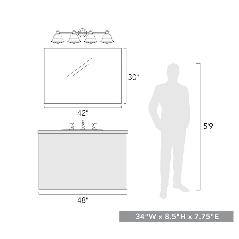 Golden 7312-BA4 BP Four Light Bath Vanity, Black Patina