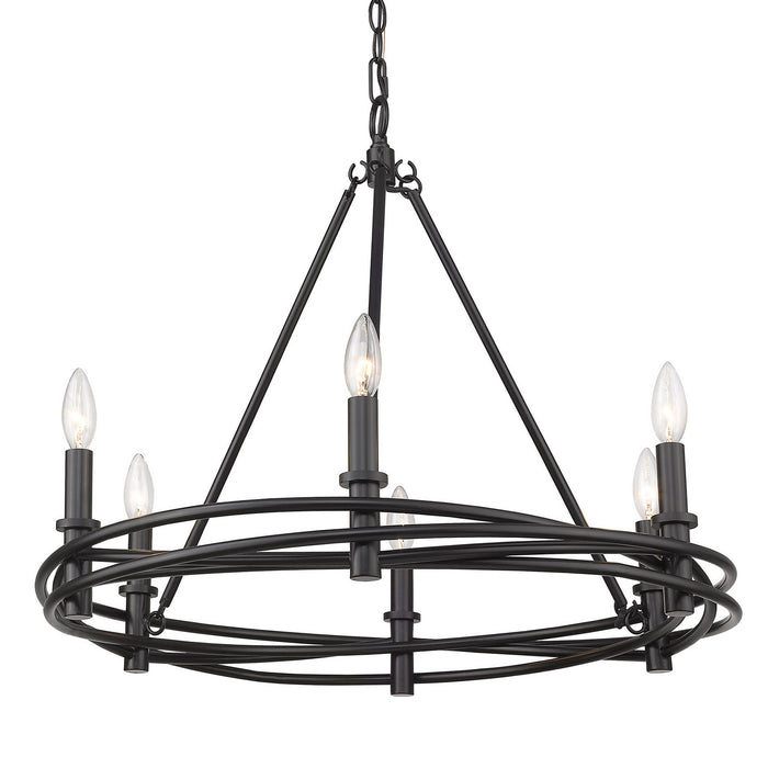 Golden 1417-6 BLK Six Light Chandelier, Matte Black